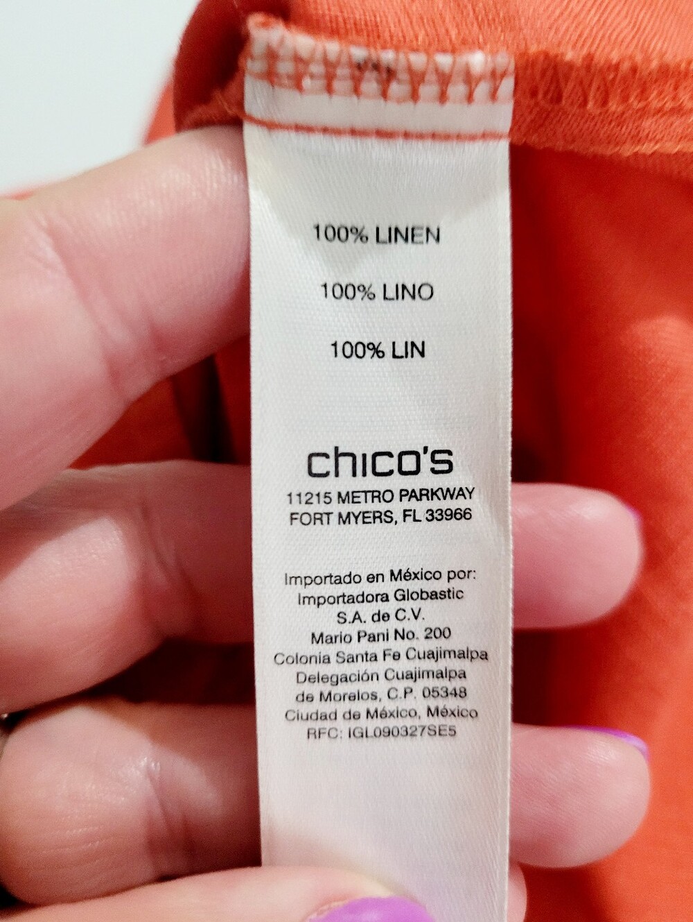 Chico's 100% Linen Tunic Shirt Petite Size 8/10 Orange Button Front Roll Tab Top - Picture 7 of 11
